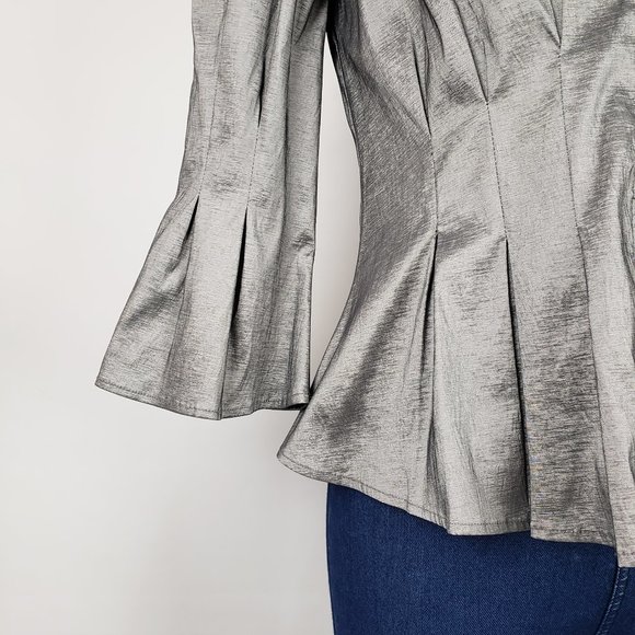 Joseph Ribkoff Silver Ruffle Jacket Size 12 - Picture 8 of 11